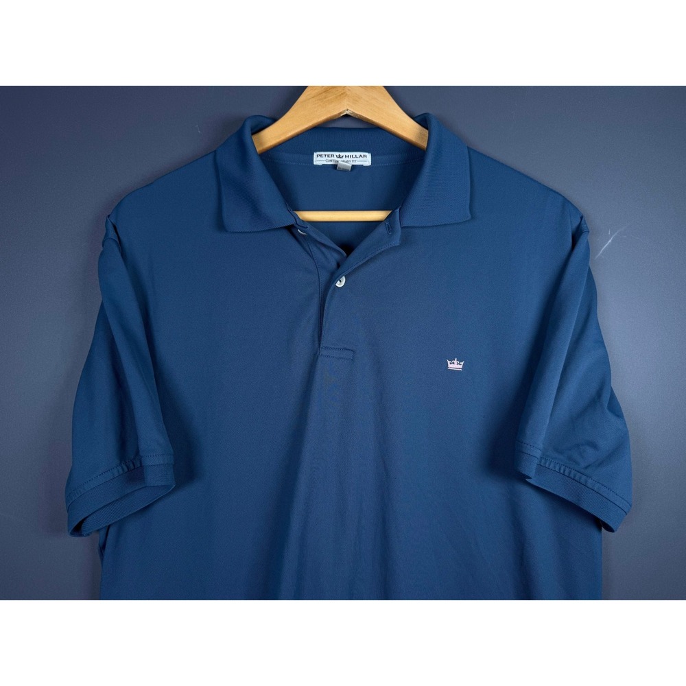 Peter Millar Contemporary Fit Blue Performance Polo Shirt Mens Medium Crown Logo